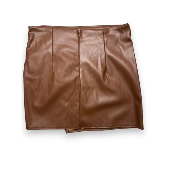 NWT Fashion on Earth Faux Sleek Brown Leather Wrap Skirt Size Small - Picture 9 of 11